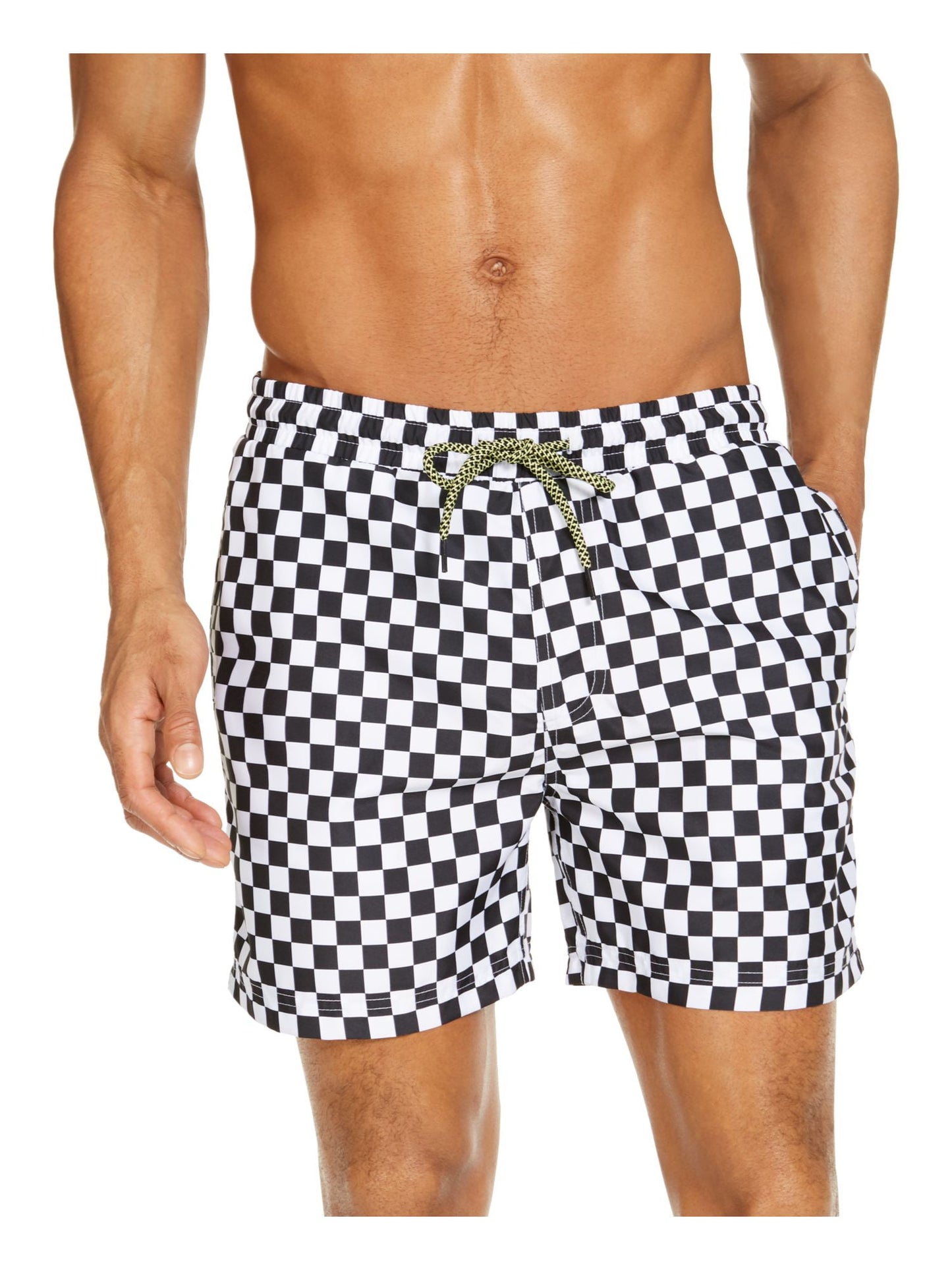 Calção de banho masculino Zane Checkerboard 5 da INC International Concepts, tamanho grande, branco