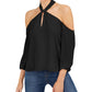Blusa feminina Bar III com decote em V e manga comprida, estilo Keyhole, preta, tamanho XX-G