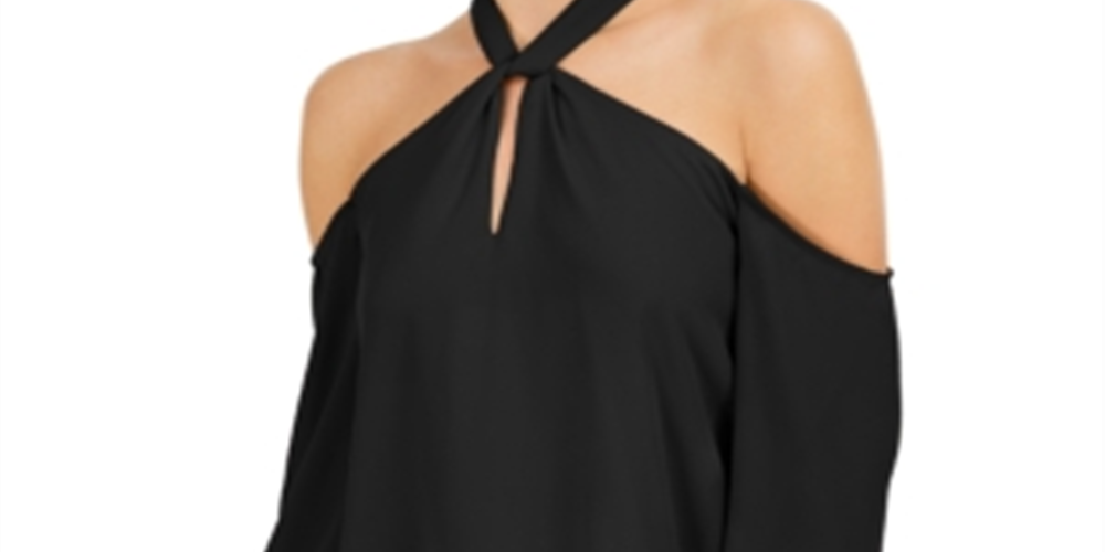 Blusa feminina Bar III com decote em V e manga comprida, estilo Keyhole, preta, tamanho XX-G