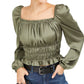 Blusa feminina Bar III com decote quadrado e manga bufante, verde, tamanho grande