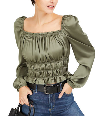 Blusa feminina Bar III com decote quadrado e manga bufante, verde, tamanho grande