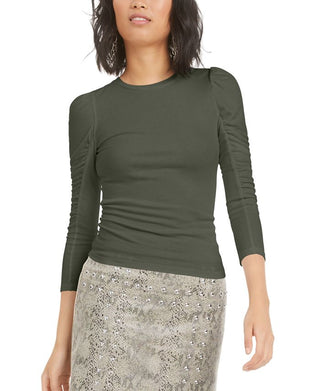 Blusa de malha feminina Bar III Plus com babados e babados, verde, tamanho XX-G