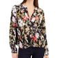 Blusa feminina com estampa floral e frente torcida, preta, tamanho extragrande, da INC International Concepts