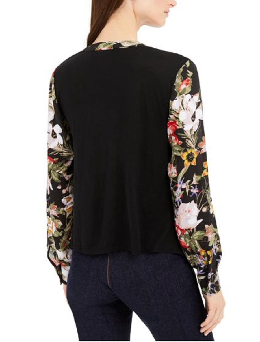 Blusa feminina com estampa floral e frente torcida, preta, tamanho extragrande, da INC International Concepts