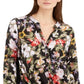 Blusa feminina com estampa floral e frente torcida, preta, tamanho extragrande, da INC International Concepts