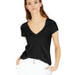 Camiseta feminina com decote em V da INC International Concepts, preta, tamanho grande