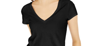Camiseta feminina com decote em V da INC International Concepts, preta, tamanho grande