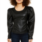 INC International Concepts Top feminino de couro sintético com amarração e gola redonda, manga comprida, tamanho XS