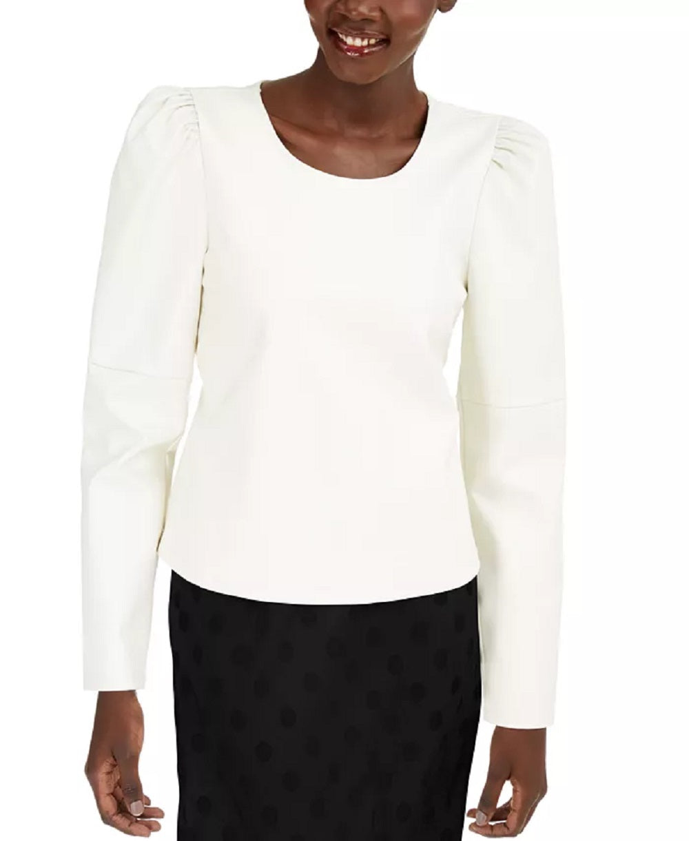 INC International Concepts Blusa feminina de couro sintético com amarração, branca, tamanho extragrande