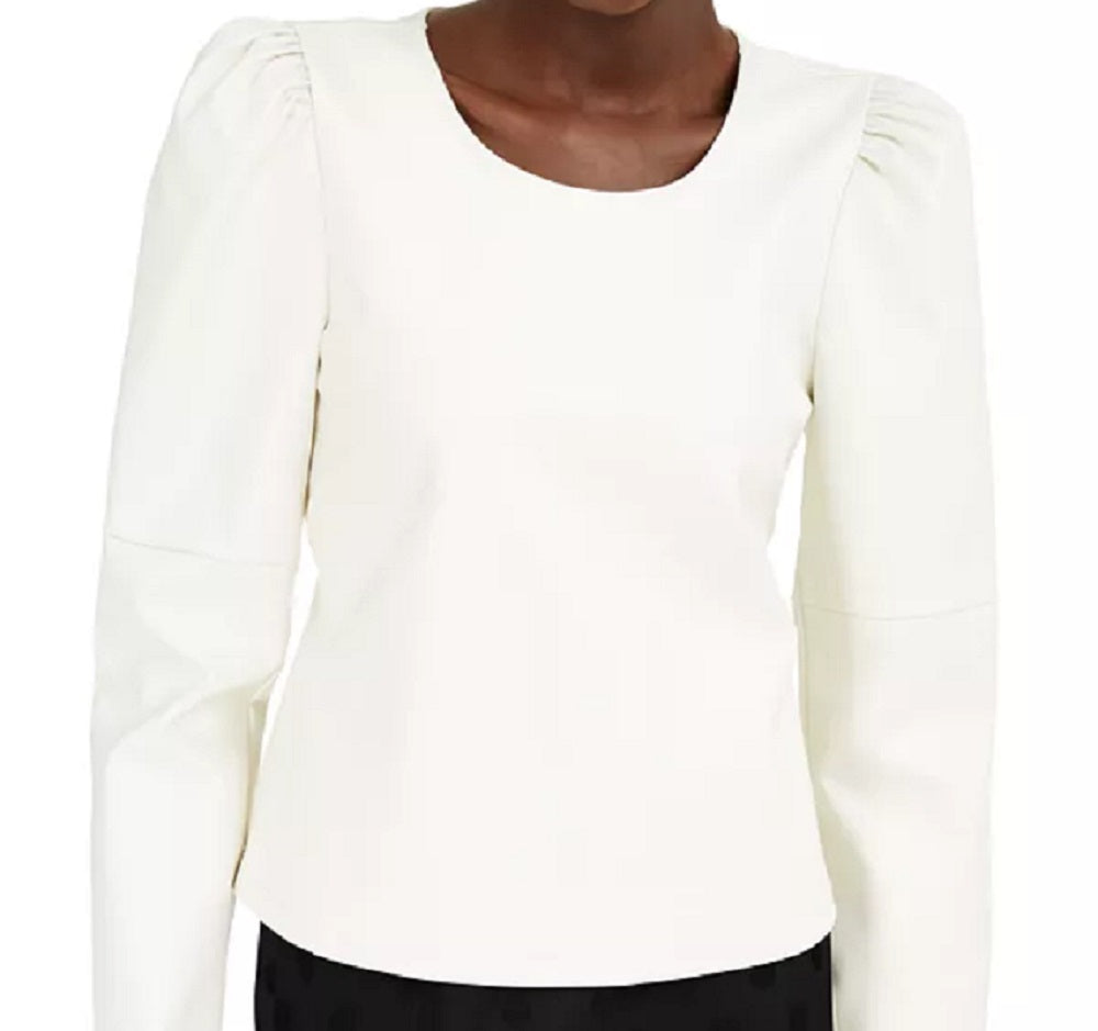 INC International Concepts Blusa feminina de couro sintético com amarração, branca, tamanho extragrande