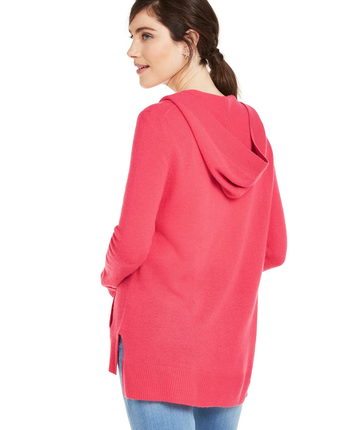 Moletom com capuz feminino de cashmere com zíper frontal, rosa, tamanho pequeno