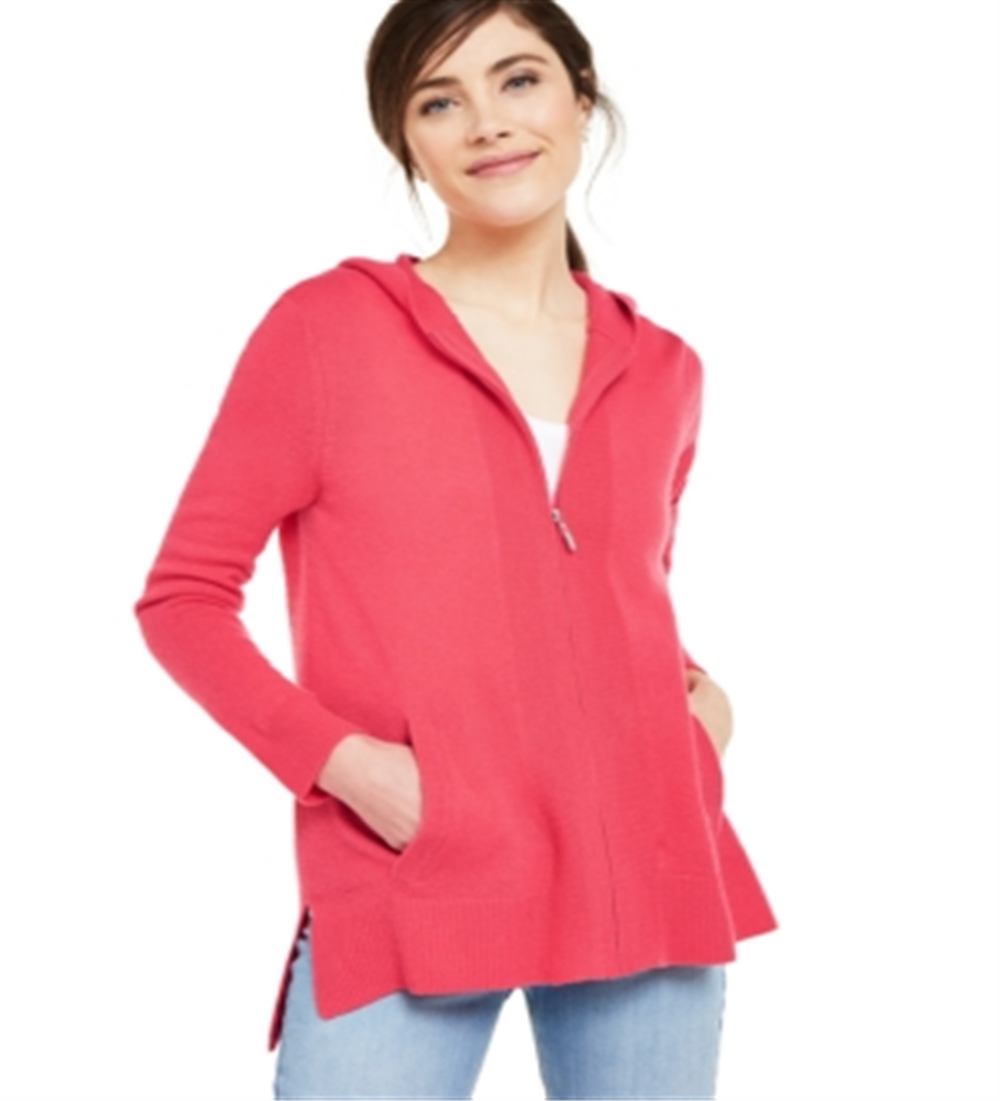 Moletom com capuz feminino de cashmere com zíper frontal, rosa, tamanho pequeno