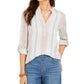 Blusa feminina de algodão listrada com mangas e punhos, estilo &amp; co, azul, tamanho X-S
