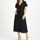 Vestido feminino Alfani com manga curta e decote em V abaixo do joelho, preto, tamanho extragrande