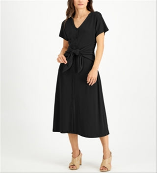 Alfani Women's Short Sleeve V Neck Below The Knee Dress Black Size X-Large