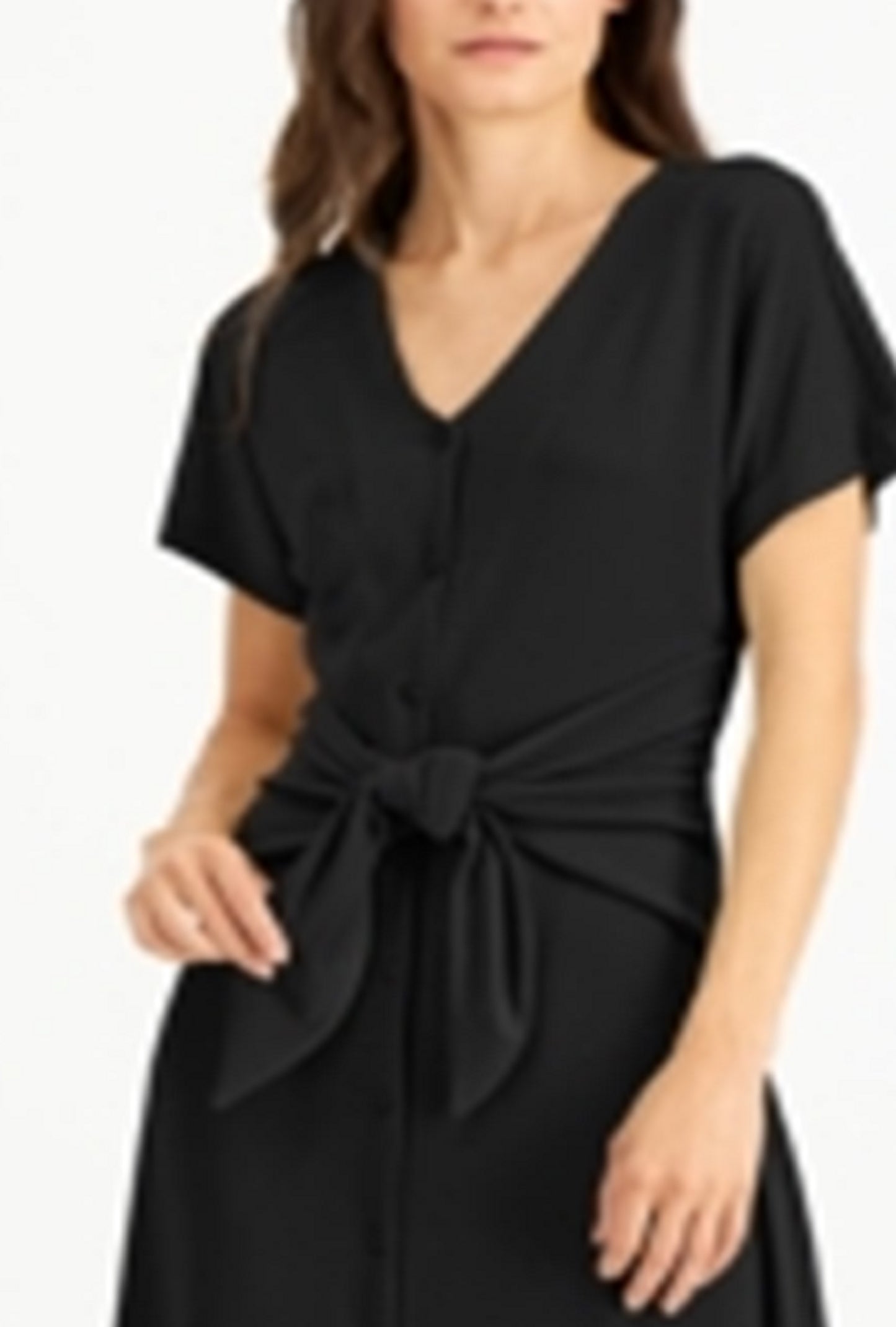 Vestido feminino Alfani com manga curta e decote em V abaixo do joelho, preto, tamanho extragrande