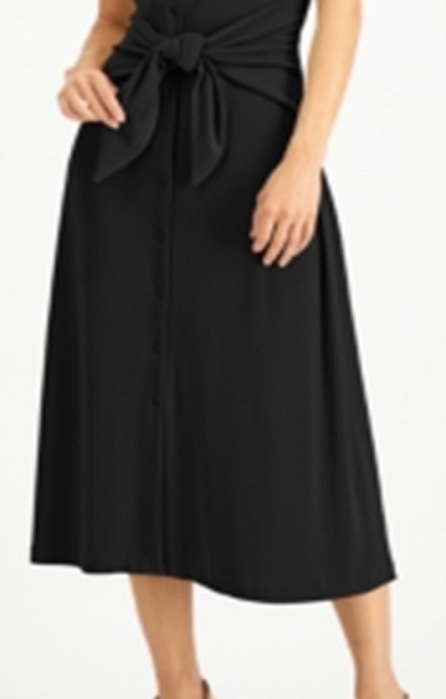 Vestido feminino Alfani com manga curta e decote em V abaixo do joelho, preto, tamanho extragrande