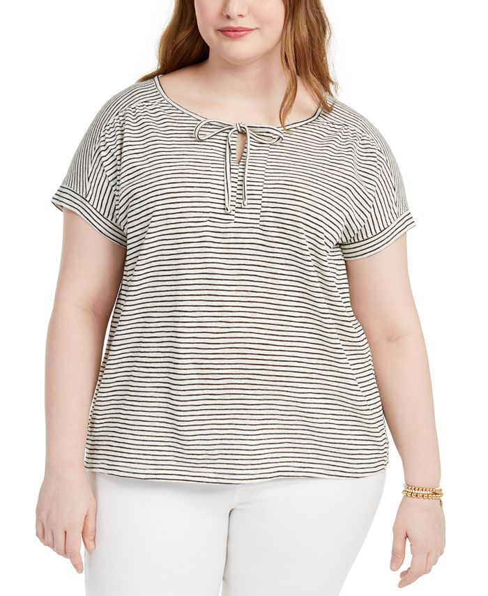 Camiseta feminina estilo buraco de fechadura, branca, tamanho 3X