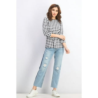 Charter Club Blusa feminina com estampa xadrez preta e gola canoa, tamanho extragrande