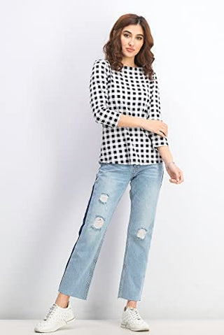 Charter Club Blusa feminina com estampa xadrez preta e gola canoa, tamanho extragrande