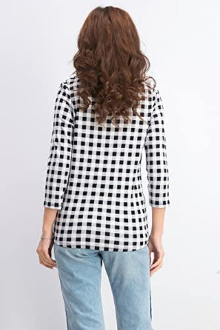 Charter Club Blusa feminina com estampa xadrez preta e gola canoa, tamanho extragrande