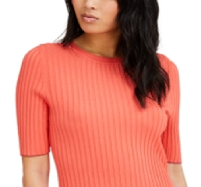 INC International Concepts Top feminino canelado metálico laranja tamanho pequeno
