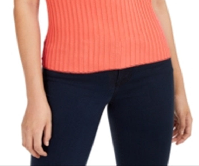 INC International Concepts Top feminino canelado metálico laranja tamanho pequeno