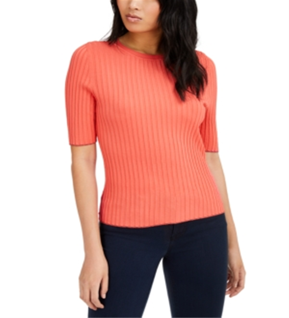 INC International Concepts Top feminino canelado metálico laranja tamanho pequeno