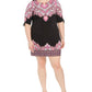 Vestido feminino estampado com manga franzida e estampa JM Collection, rosa, tamanho pequeno, médio