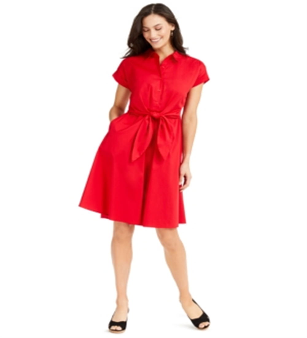 Vestido casual feminino Charter Club com amarração frontal e manga curta, vermelho, tamanho 4
