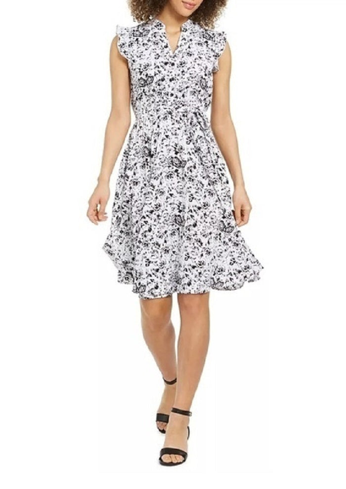 Vestido feminino estampado com amarração na cintura, preto, tamanho 16, Charter Club