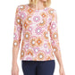 Blusa feminina estampada com manga 3/4 em jacquard, rosa, tamanho extragrande, da coleção JM