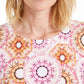 Blusa feminina estampada com manga 3/4 em jacquard, rosa, tamanho extragrande, da coleção JM