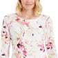 JM Collection Blusa feminina estampada com manga 3/4 em jacquard, rosa, tamanho extrapequeno