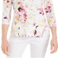 JM Collection Blusa feminina estampada com manga 3/4 em jacquard, rosa, tamanho extrapequeno