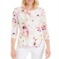 JM Collection Blusa feminina estampada com manga 3/4 em jacquard, rosa, tamanho extrapequeno