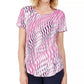 Camiseta feminina estampada com decote redondo e manga curta JM Collection, rosa, tamanho extragrande