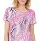 Camiseta feminina estampada com decote redondo e manga curta JM Collection, rosa, tamanho extragrande