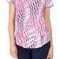 Camiseta feminina estampada com decote redondo e manga curta JM Collection, rosa, tamanho extragrande
