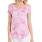 Top feminino estampado com ombros descobertos e decote redondo, tamanho extragrande, rosa, da coleção JM