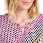 Top feminino com ilhós estampado e decote redondo, tamanho extragrande, rosa, da coleção JM