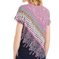 Top feminino com ilhós estampado e decote redondo, tamanho extragrande, rosa, da coleção JM