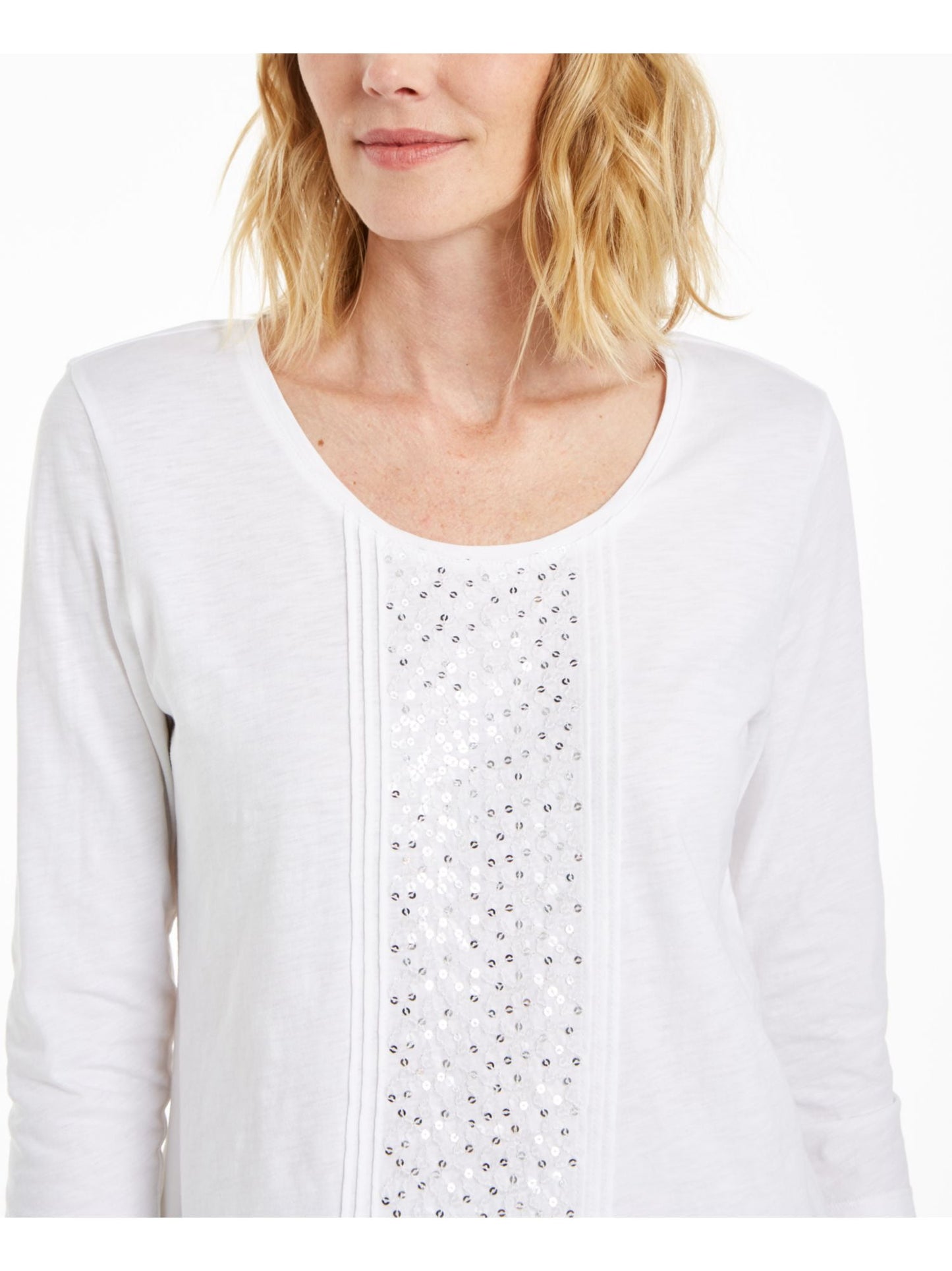 JM Collection Top Feminino Branco com Lantejoulas Tamanho Médio