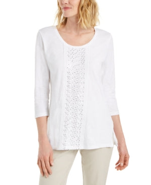 JM Collection Top Feminino Branco com Lantejoulas Tamanho Médio