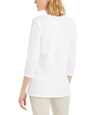 JM Collection Top Feminino Branco com Lantejoulas Tamanho Médio