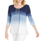 JM Collection Top feminino com decote redondo e lantejoulas, azul, tamanho XX-G