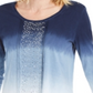 JM Collection Top feminino com decote redondo e lantejoulas, azul, tamanho XX-G