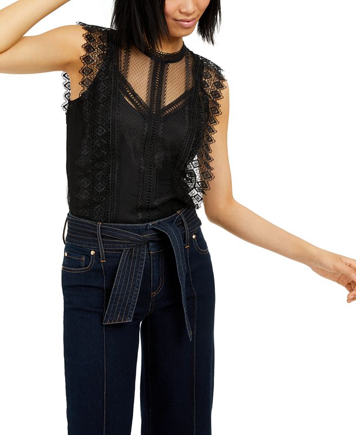 Top de renda feminino INC International Concepts, preto, tamanho grande