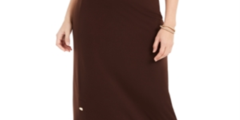 Saia feminina com fenda e botões da coleção JM, marrom, tamanho pequeno