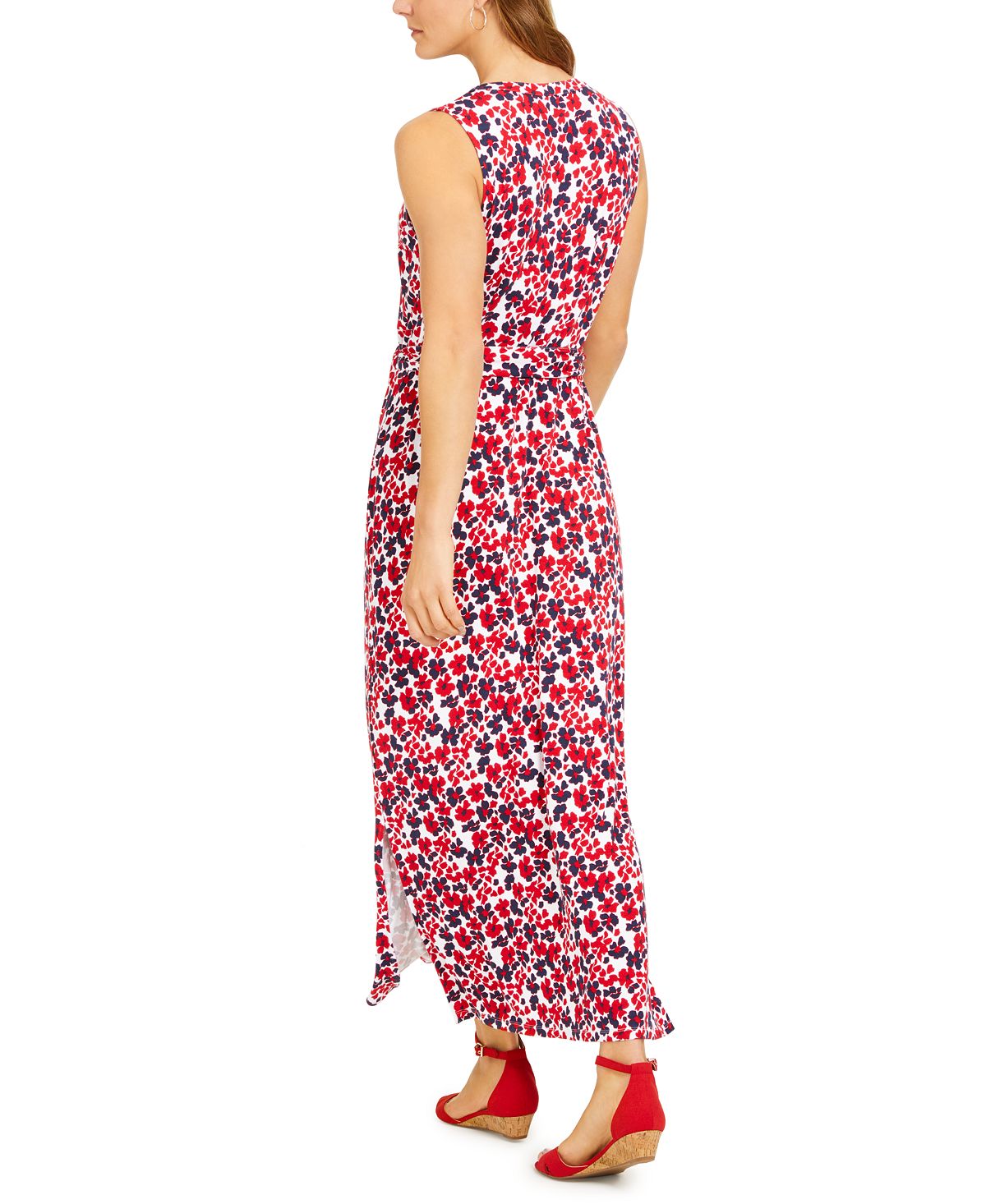 Vestido longo feminino Charter Club com amarração na cintura, tamanho XX-G, vermelho